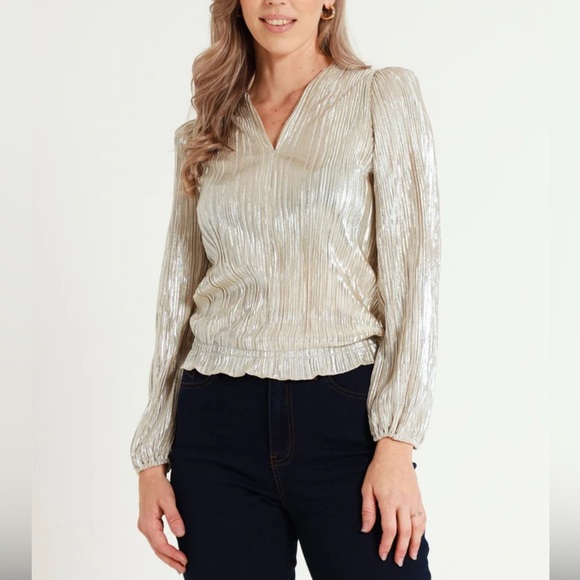 Chenault Tops - Chenault Gold Crinkle Party Blouse